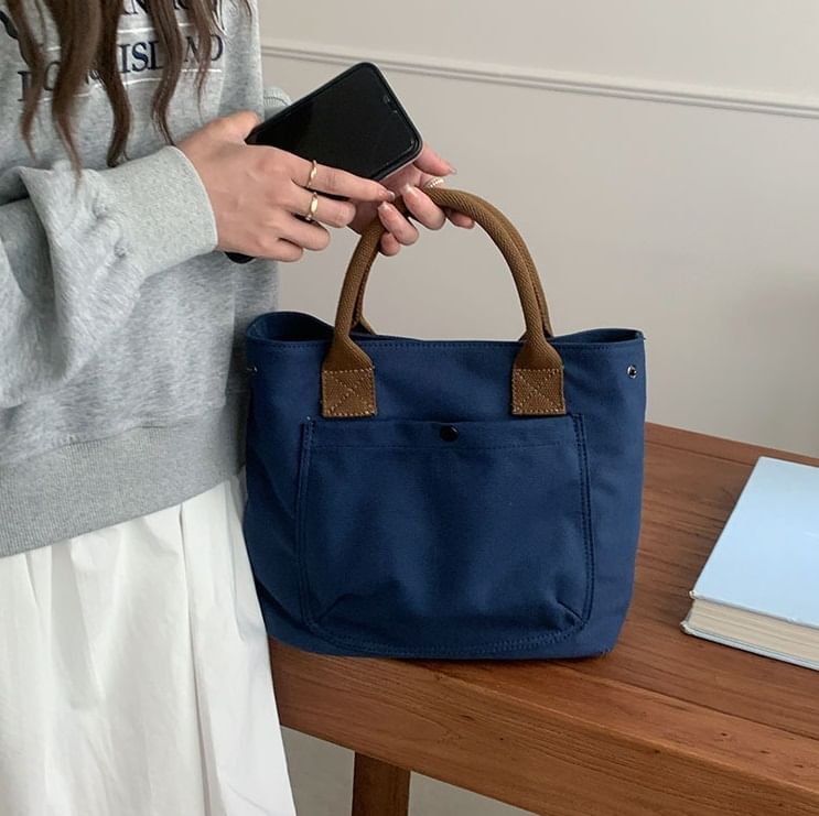 Contrast Bag Strap Tote Canvas