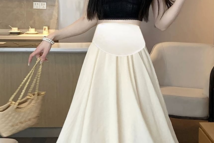 Maternity High Waist Solid Midi Flared Skirt