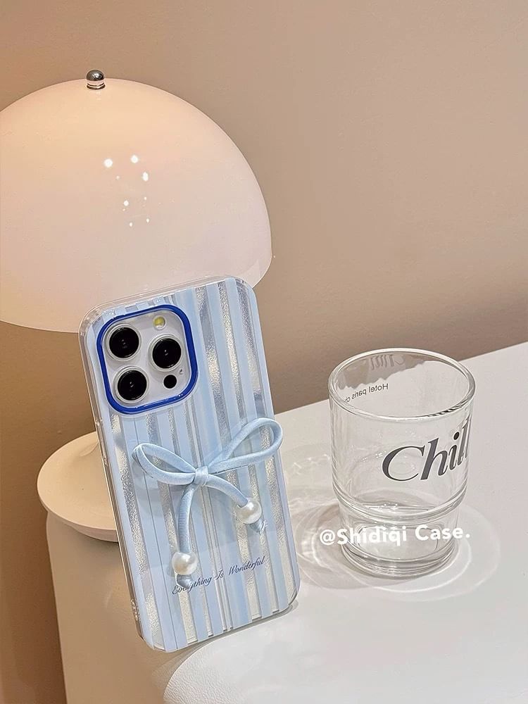 Faux Pearl Phone / Bow Case Set Adhesive Decoration Striped