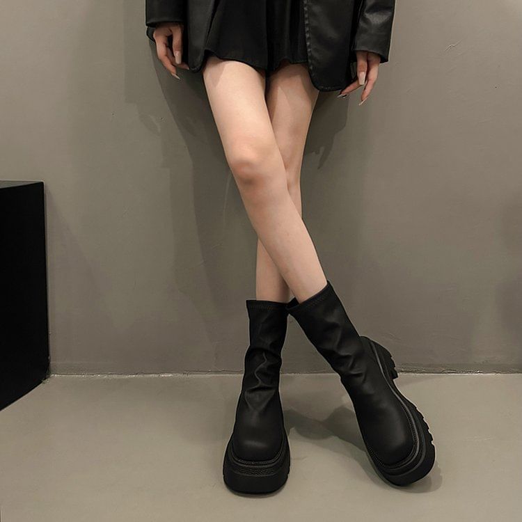 Short Sock Platform Boots Plain