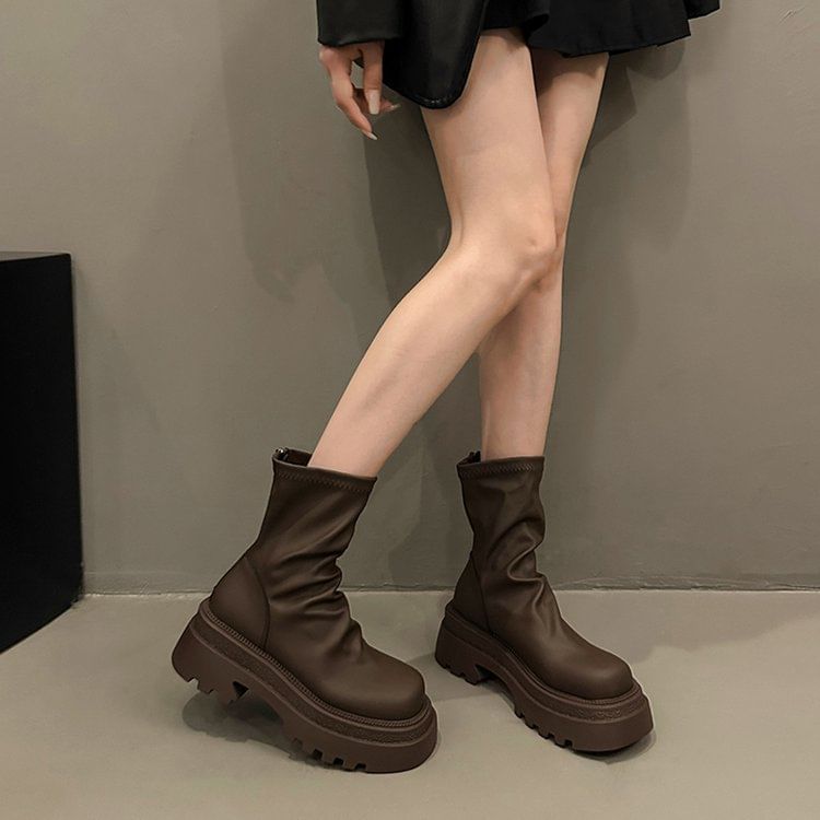 Short Sock Platform Boots Plain