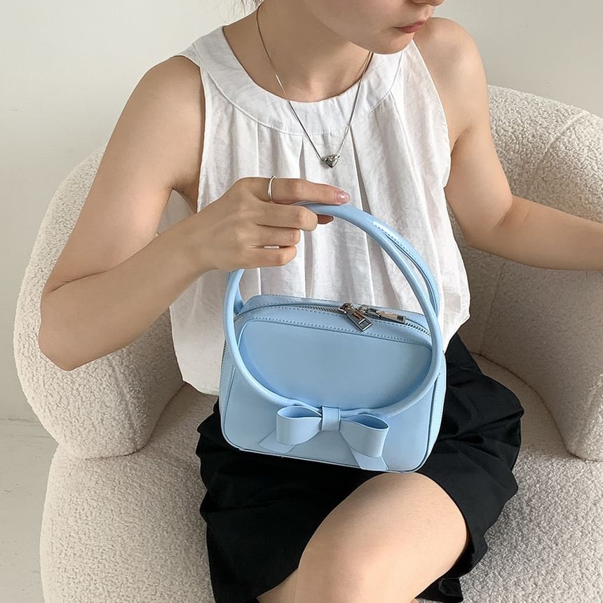 Accent Faux Handbag Leather Bow Plain