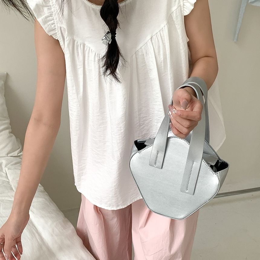 Bag Faux Top Plain Crossbody Leather Handle