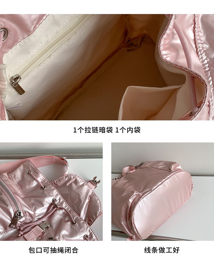 Drawstring Backpack Buckled Plain