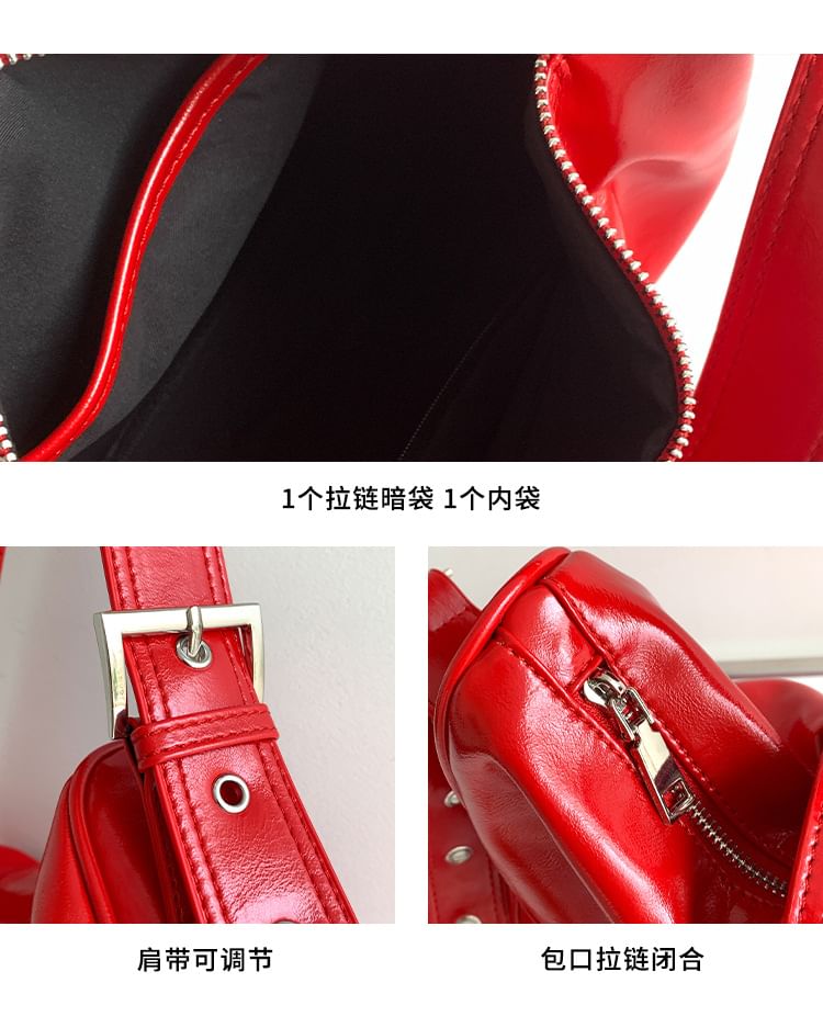 Faux Bag Shoulder Leather Buckled Plain