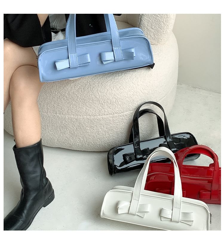 Leather Bag Shoulder Patent Bow Accent Plain