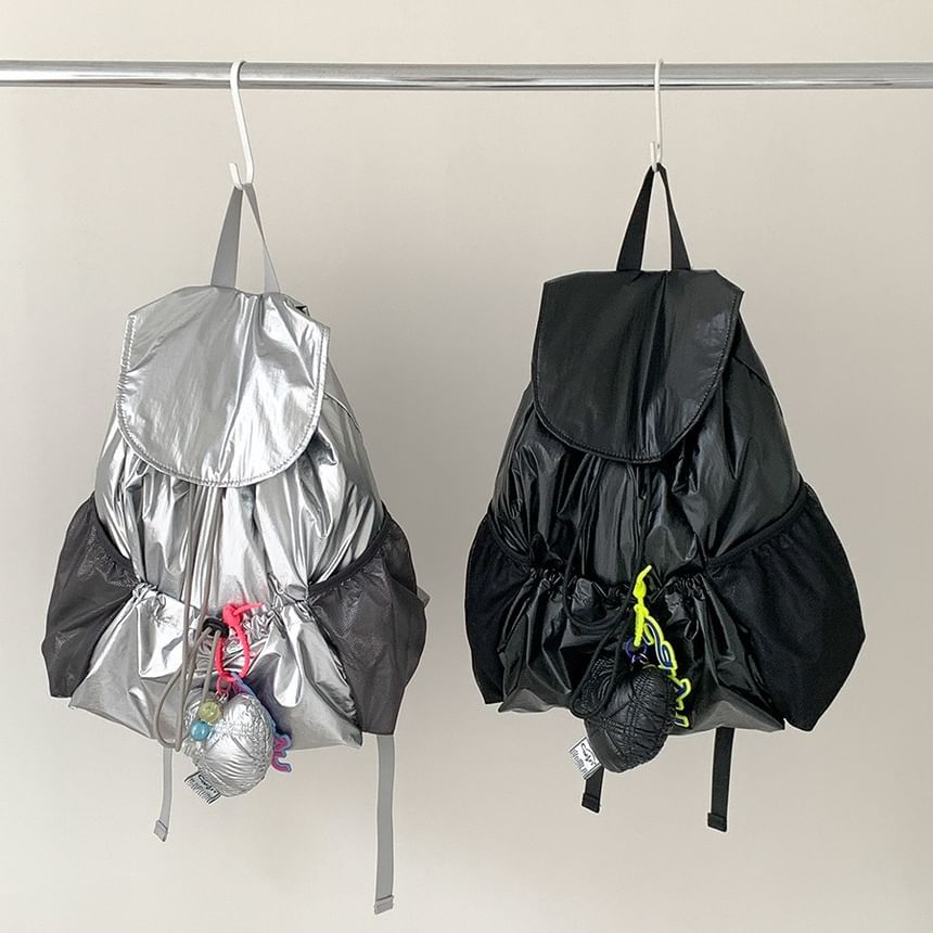 Backpack Plain Drawstring Flap Nylon