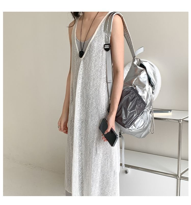 Backpack Plain Drawstring Flap Nylon