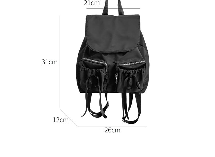 Plain Backpack Flap Accent Nylon Drawstring Bow