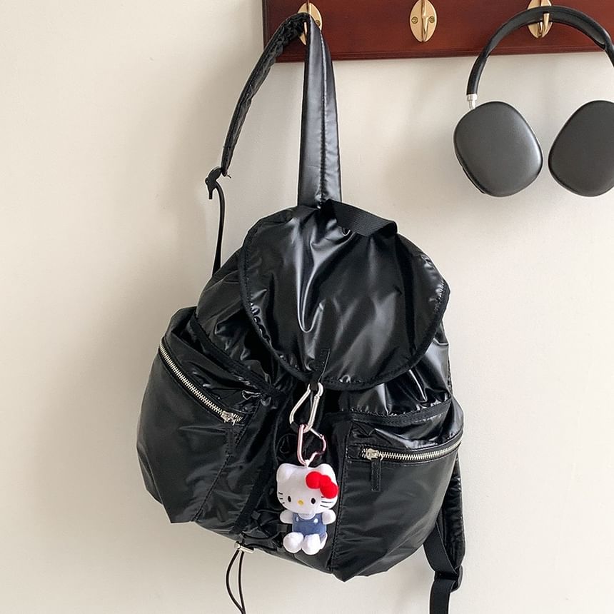 Drawstring Flap Plain Backpack