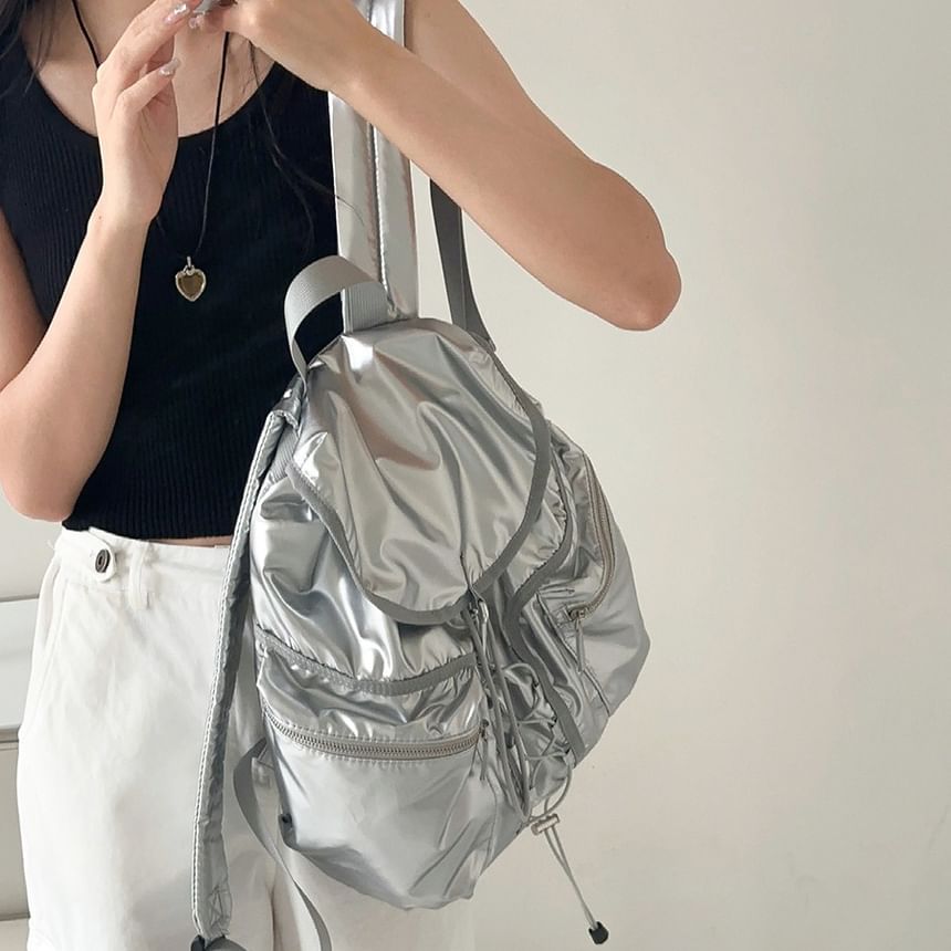 Drawstring Flap Plain Backpack