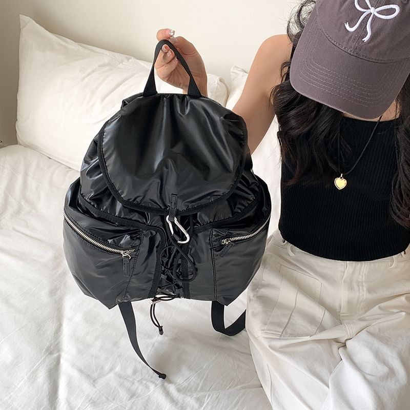 Drawstring Flap Plain Backpack