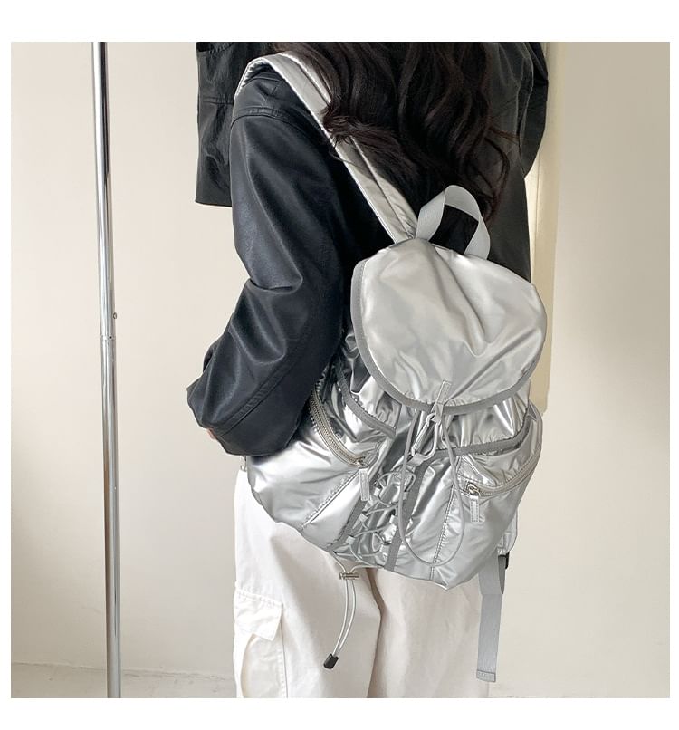 Drawstring Flap Plain Backpack
