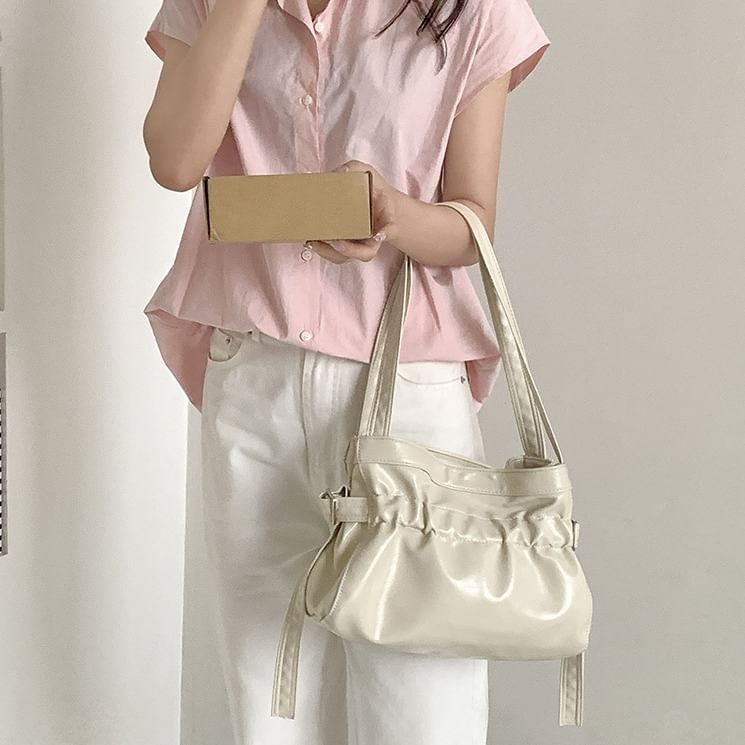 Plain Tote Bag Leather Faux Drawstring