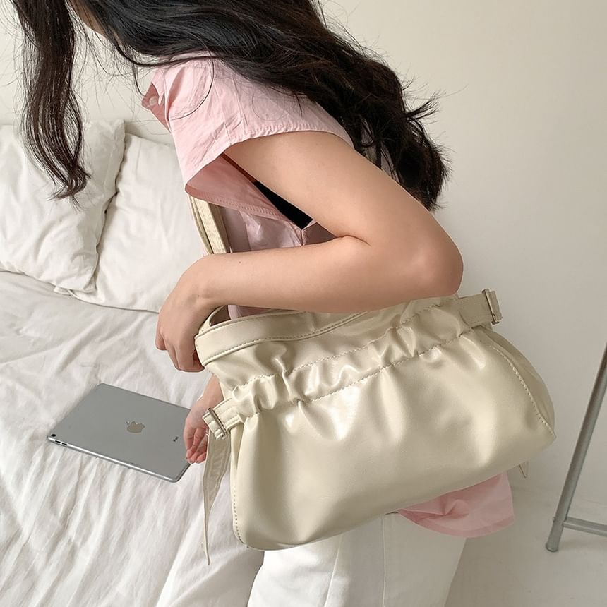Plain Tote Bag Leather Faux Drawstring