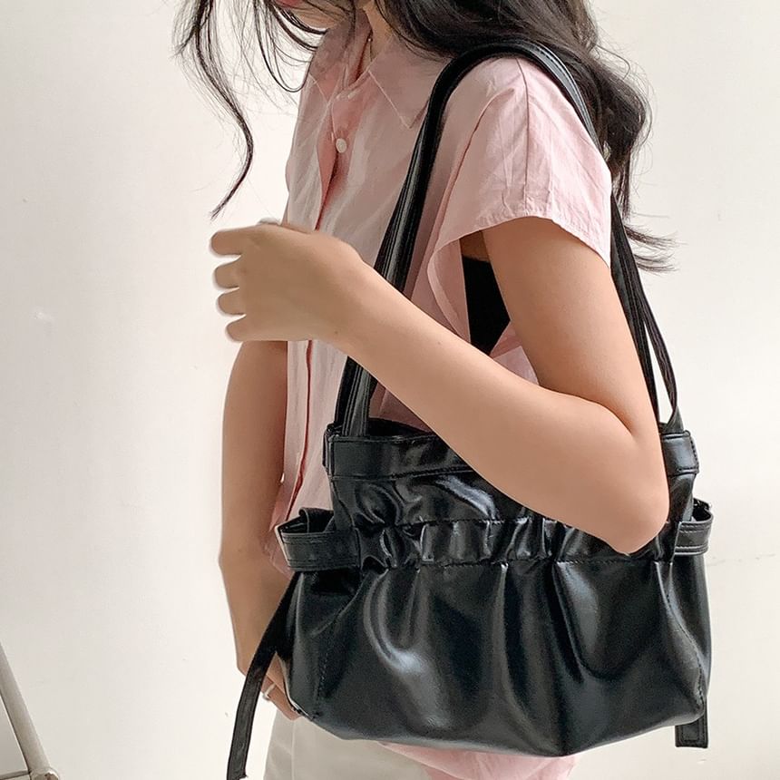 Plain Tote Bag Leather Faux Drawstring