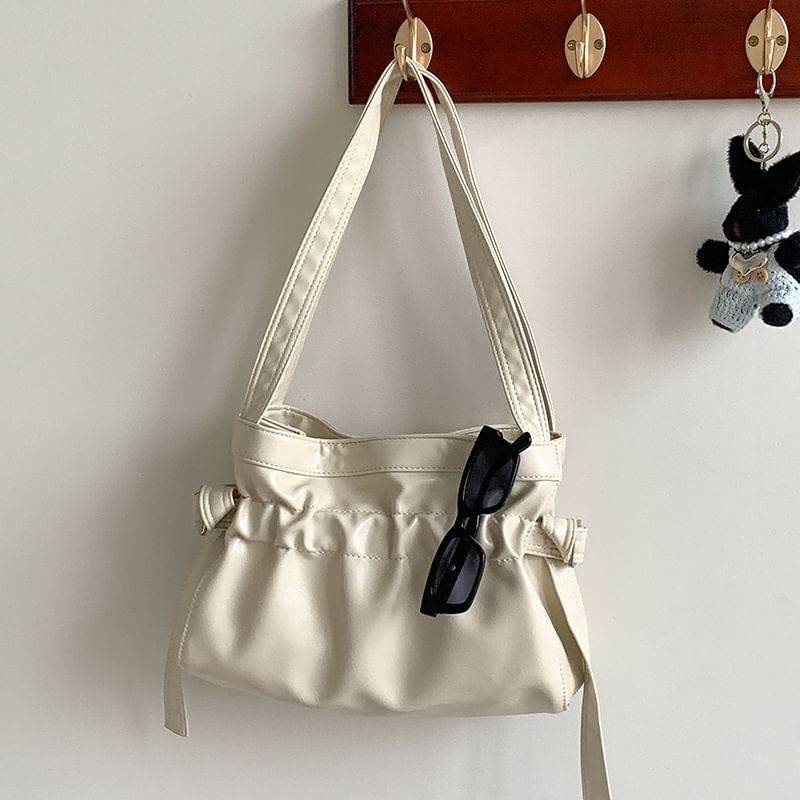 Plain Tote Bag Leather Faux Drawstring