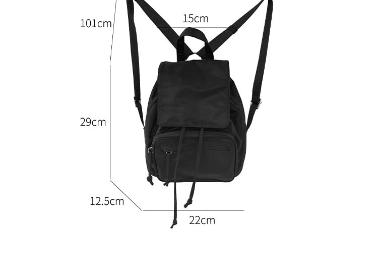 Plain Backpack Nylon Flap Drawstring