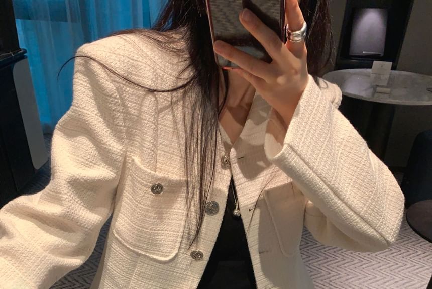 Plain Slim-Fit Tweed Jacket