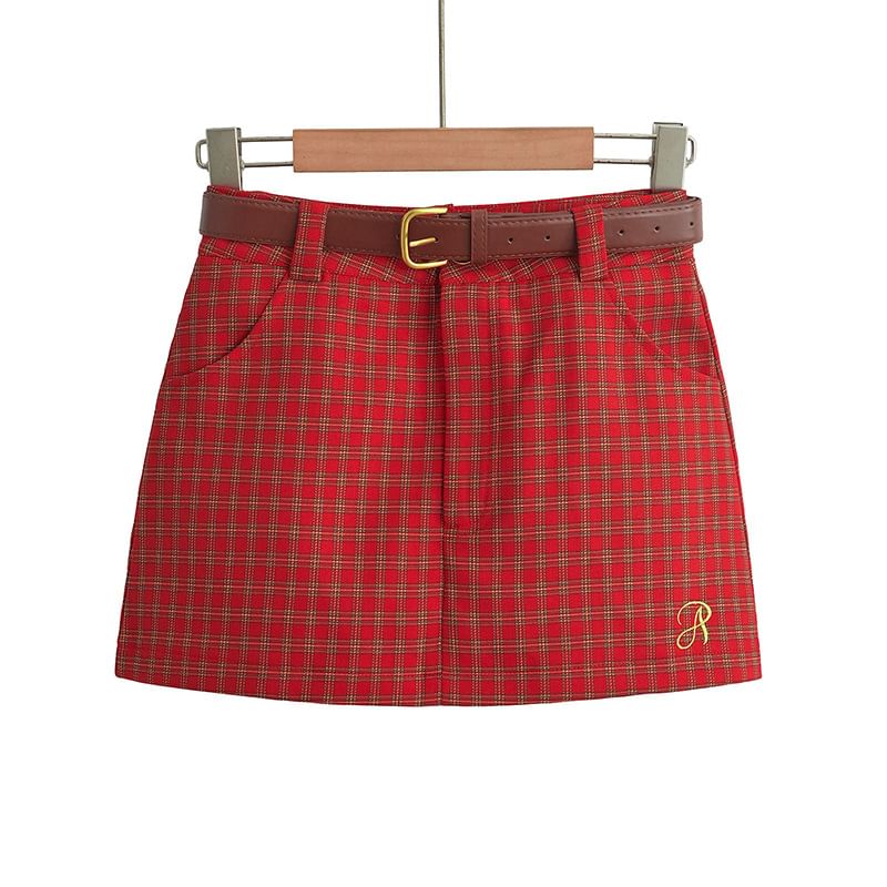 High-Rise Checked Mini Trapeze Skirt