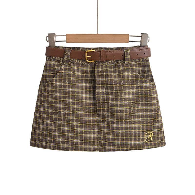 High-Rise Checked Mini Trapeze Skirt