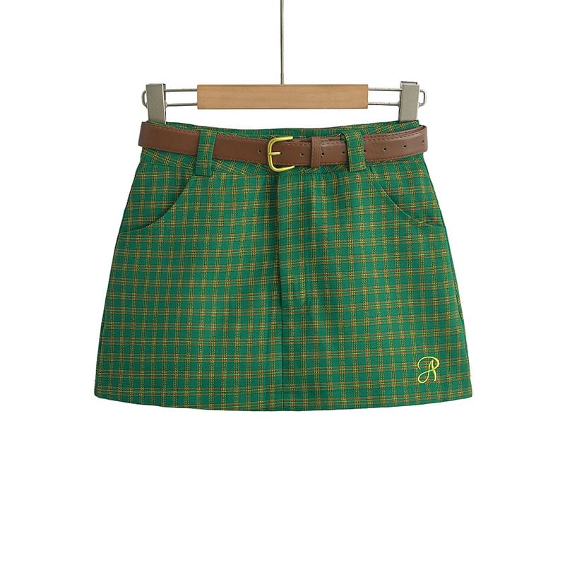 High-Rise Checked Mini Trapeze Skirt