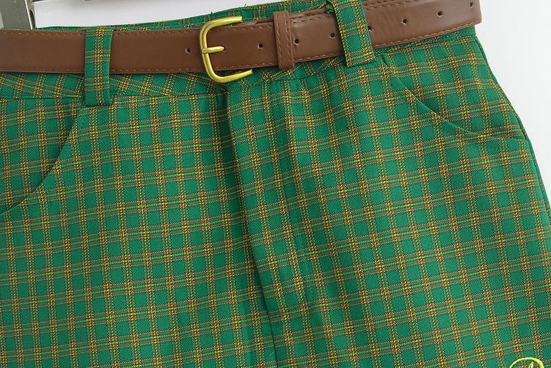 High-Rise Checked Mini Trapeze Skirt