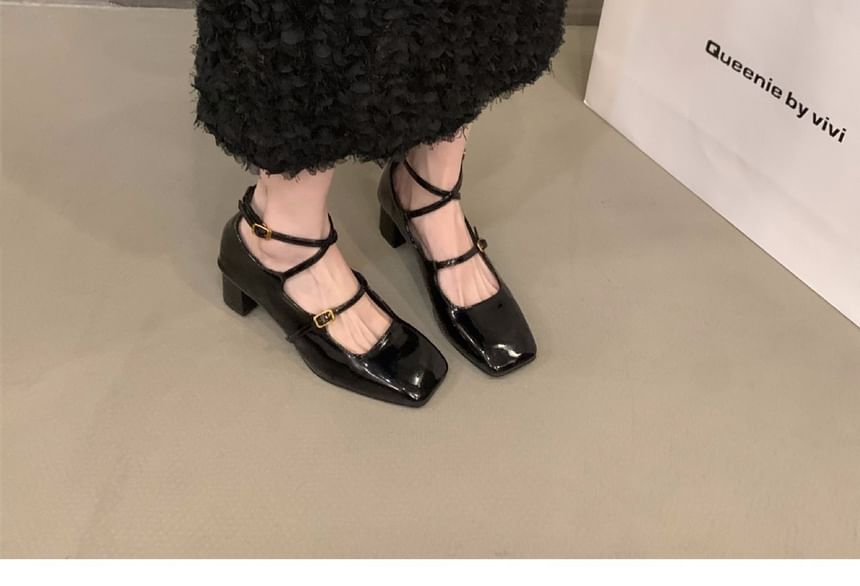 Square-Toe Heel Shoes Chunky Mary Jane