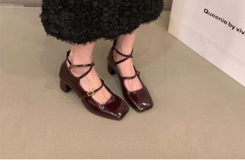 Square-Toe Heel Shoes Chunky Mary Jane