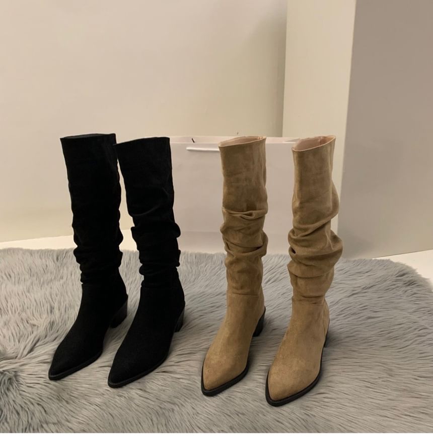 Chunky Heel Tall Boots Pointy