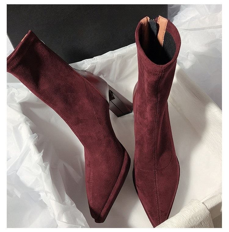 Heel Short Chunky Boots Pointy