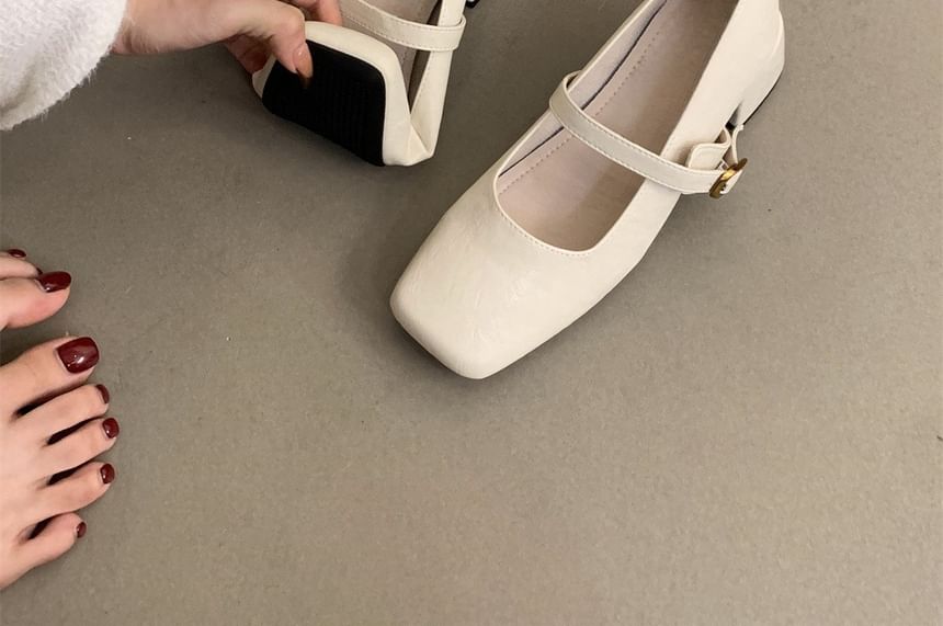 Jane Chunky Shoes Heel Mary Square-Toe