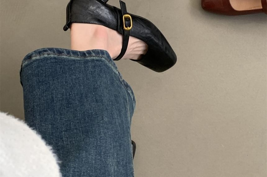 Jane Chunky Shoes Heel Mary Square-Toe