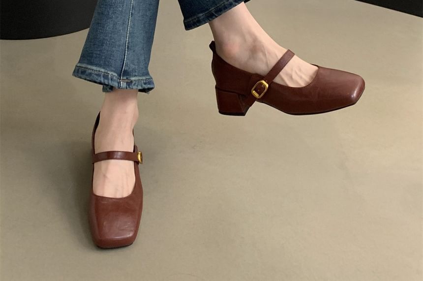 Jane Chunky Shoes Heel Mary Square-Toe