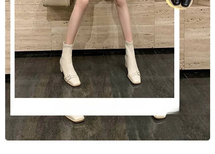 Square-Toe Boots Heel Chunky Buckled Short