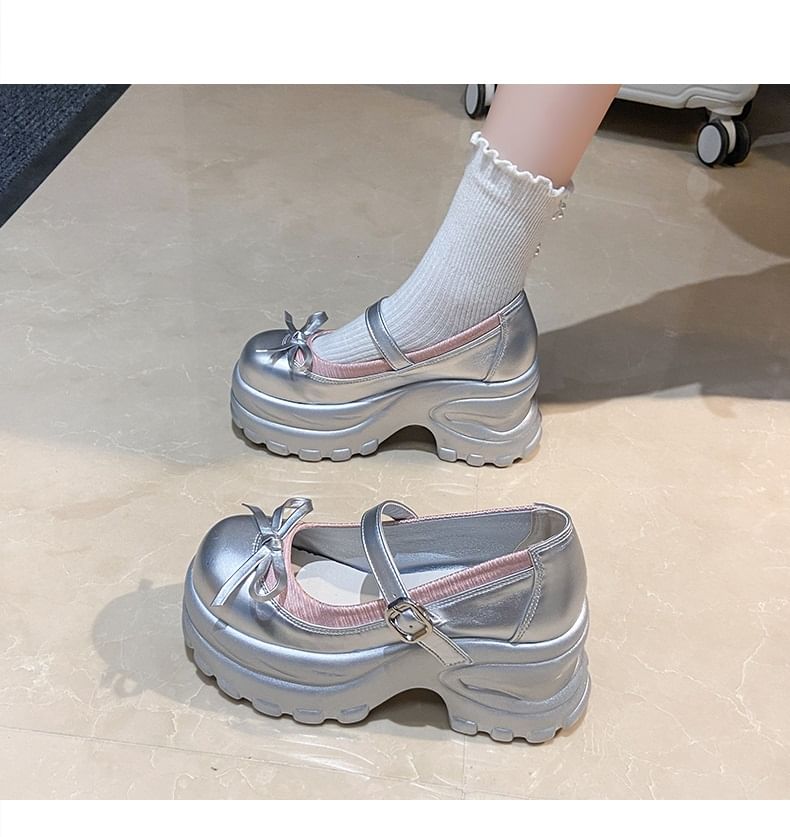 Mary Shoes Bow Leather Platform Jane Accent Faux