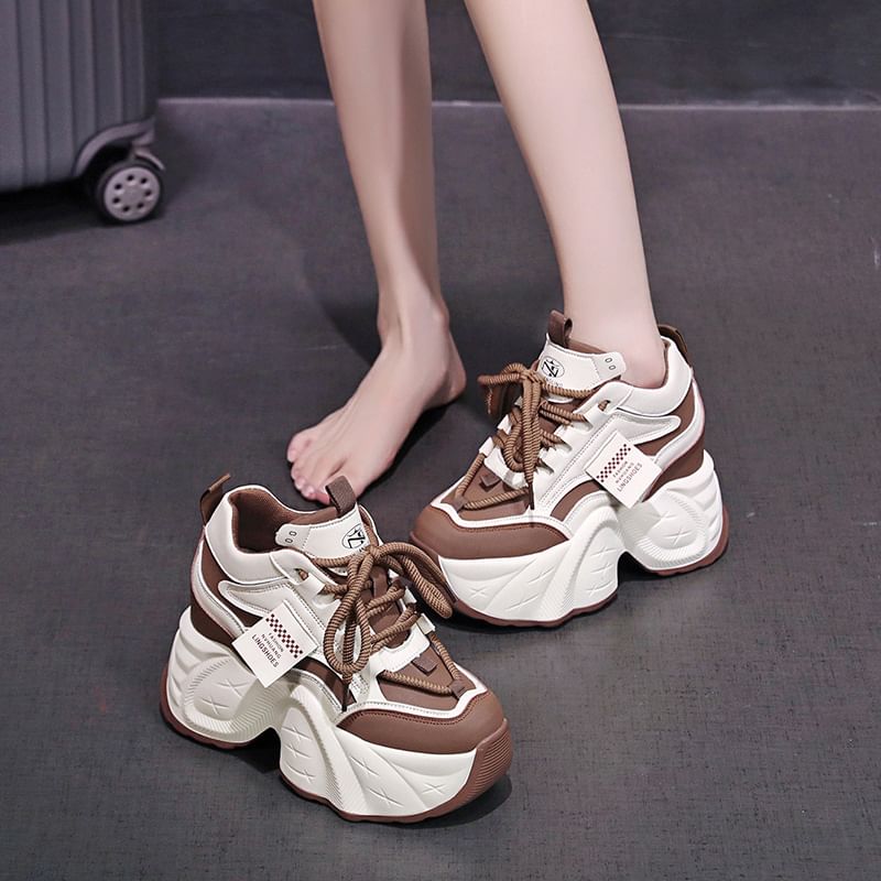 Faux Sneakers Hidden Lace-Up Wedge Leather Applique