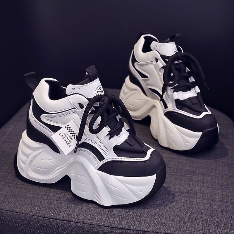 Faux Sneakers Hidden Lace-Up Wedge Leather Applique