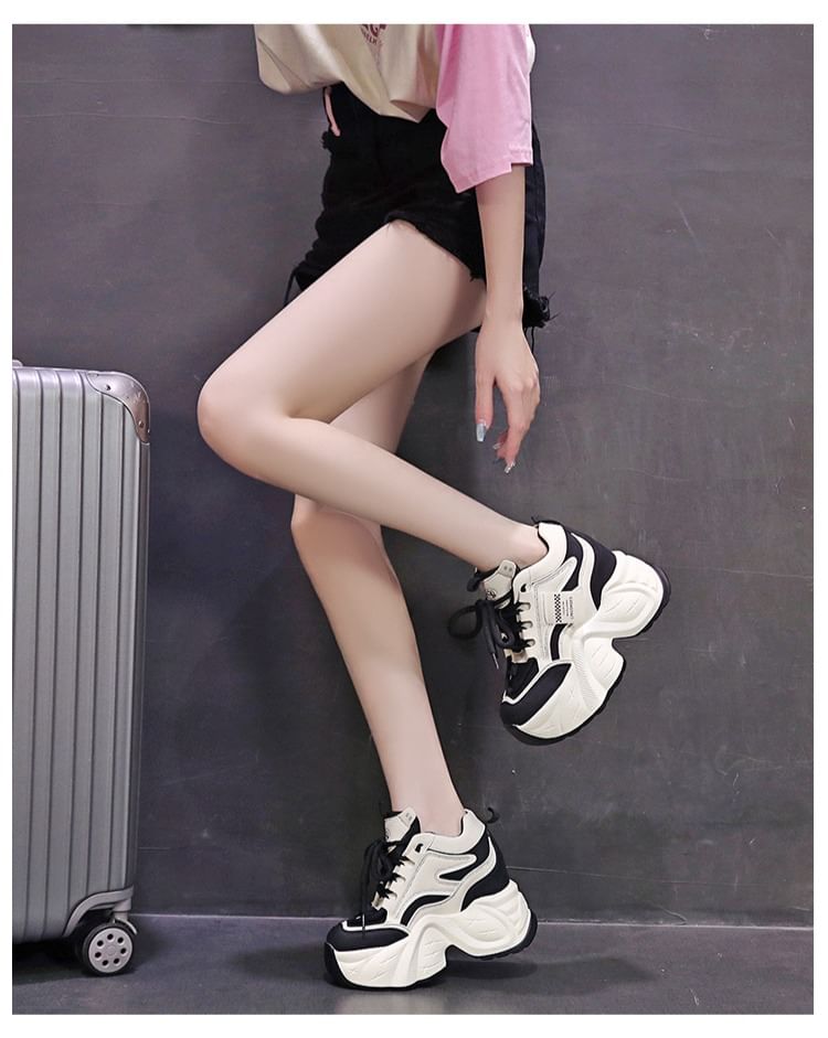 Faux Sneakers Hidden Lace-Up Wedge Leather Applique