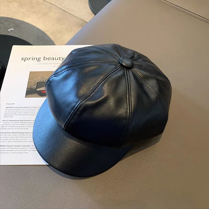 Leather Plain Faux Cap Newsboy