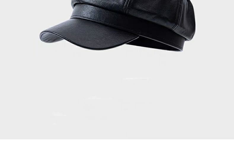 Leather Plain Faux Cap Newsboy