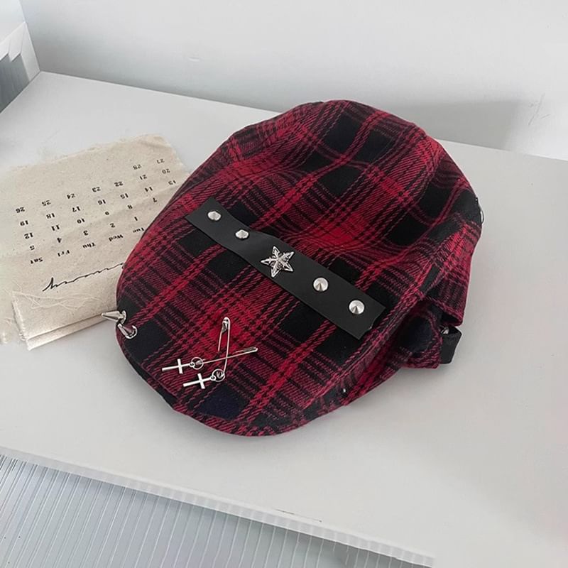 Accent Pin Plaid Cap Newsboy