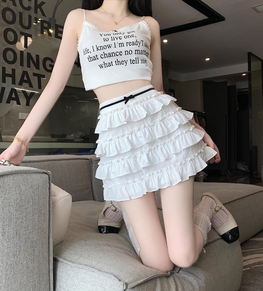 Bow Skirt A-Line Mini High Rise Tiered