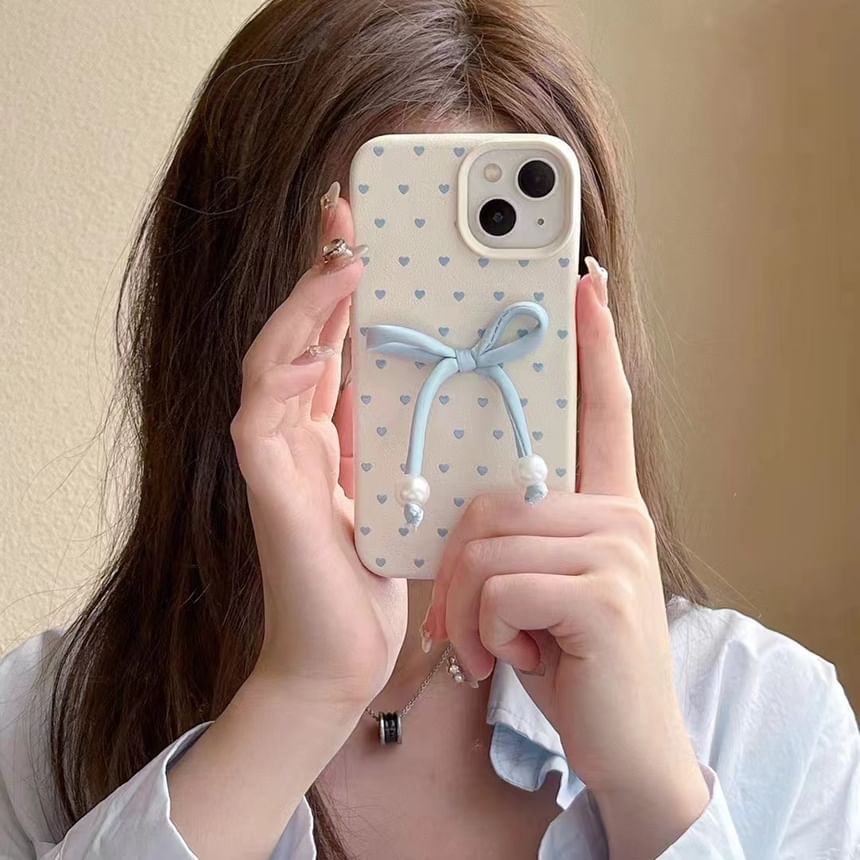 Heart Faux Phone Case Bow Set Adhesive Decoration Leather /