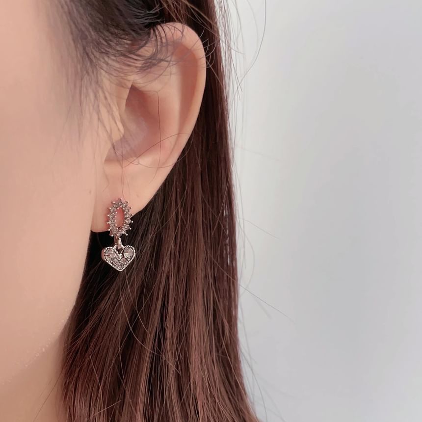 Flower Drop Earring Rhinestone Alloy Heart