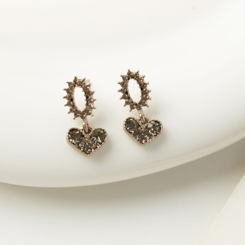 Flower Drop Earring Rhinestone Alloy Heart