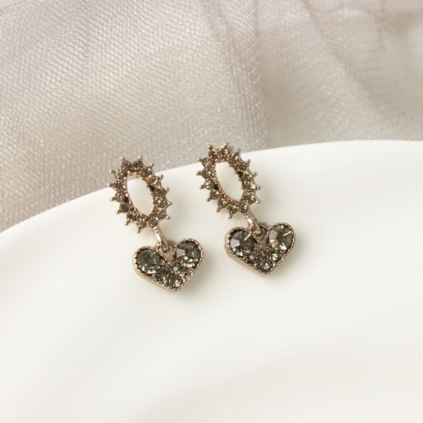 Flower Drop Earring Rhinestone Alloy Heart