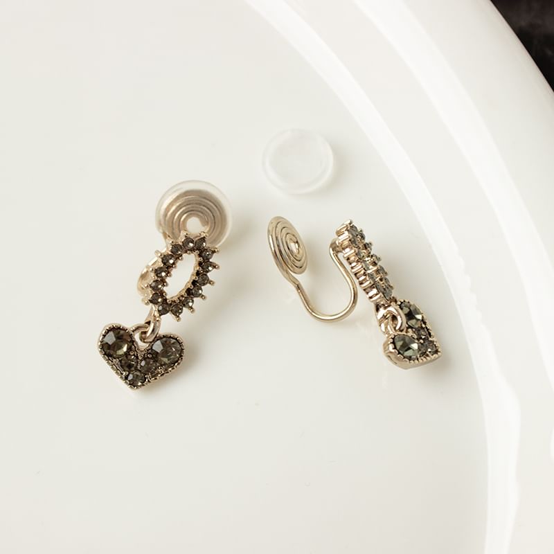 Flower Drop Earring Rhinestone Alloy Heart