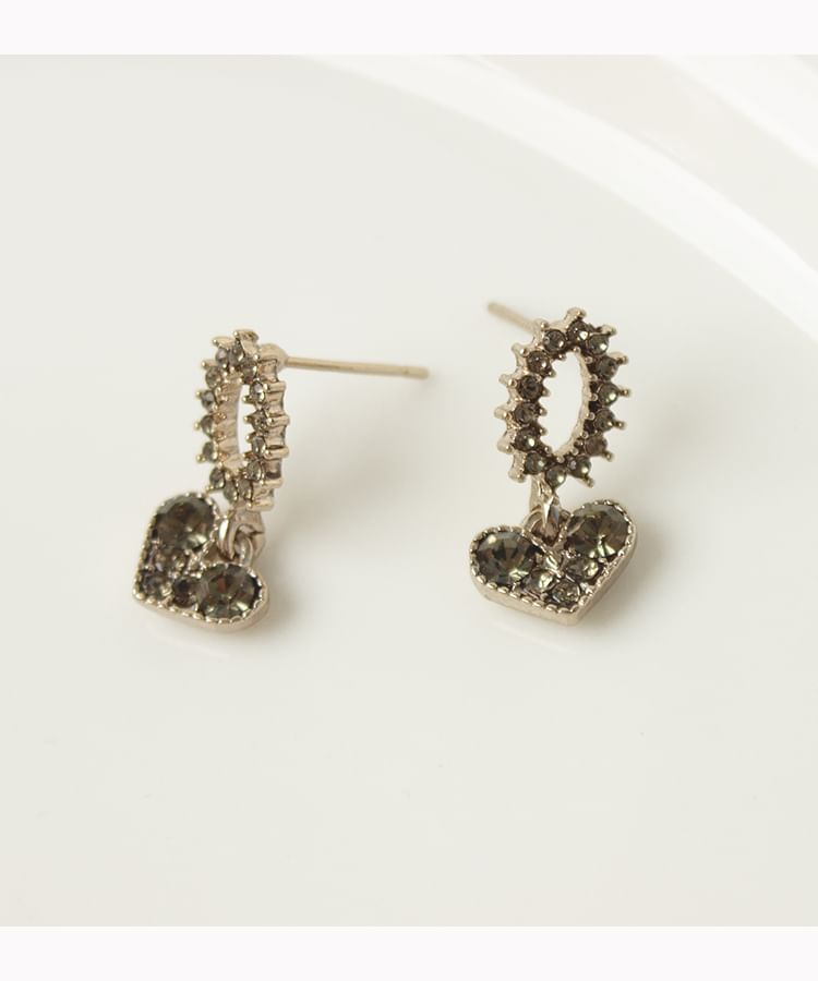 Flower Drop Earring Rhinestone Alloy Heart