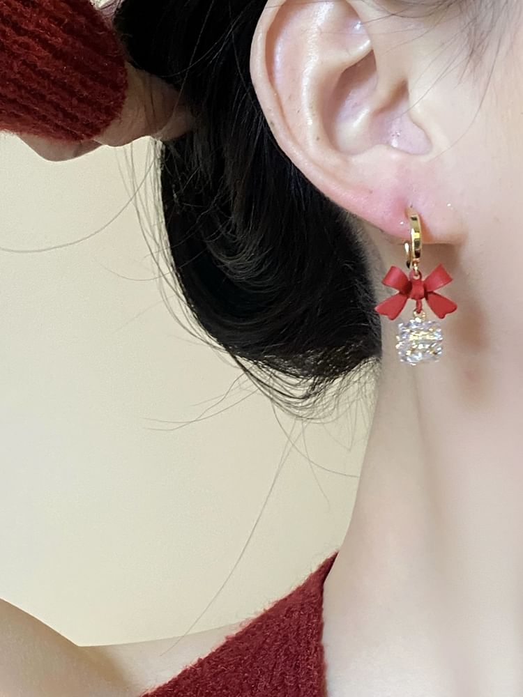 Dangle Bow Rhinestone Caged Alloy Earring